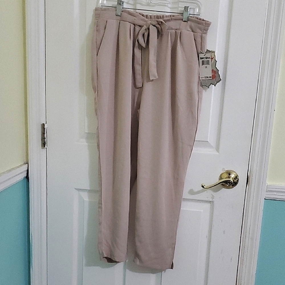 Hot Kiss Boho Beige High Tied Waist Paperbag Office Trousers Pants Juniors 11